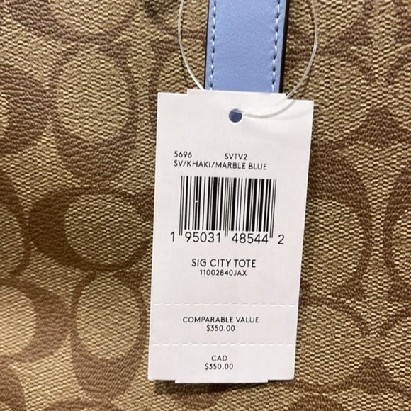 Coach 5696 City Tote In Signature Canvas In Khaki/Marble Blue - Picture 5 of 16